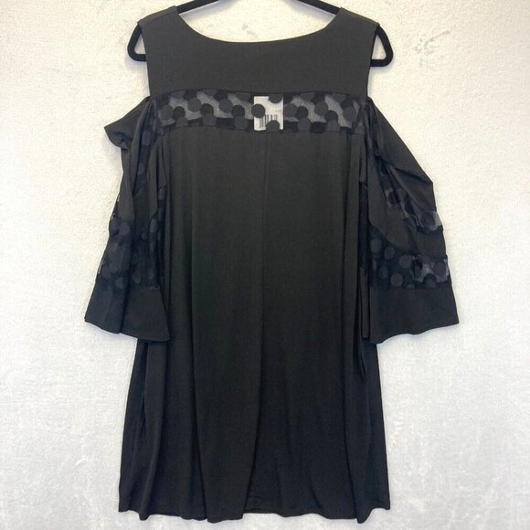 Nina Leonard Black Witchy Shift Dress Size 2X Short Cold Shoulder Swing NWT - Picture 3 of 12